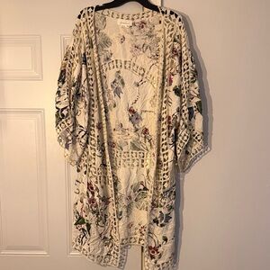 Anthropologie Boho Cream Floral Crochet Cardigan - one size fits all